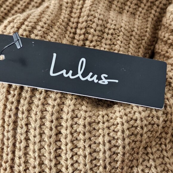 2/$30 Lulus Sweet Demeanor Camel Turtleneck Cold-Shoulder Sweater Dress Size S - Picture 7 of 8